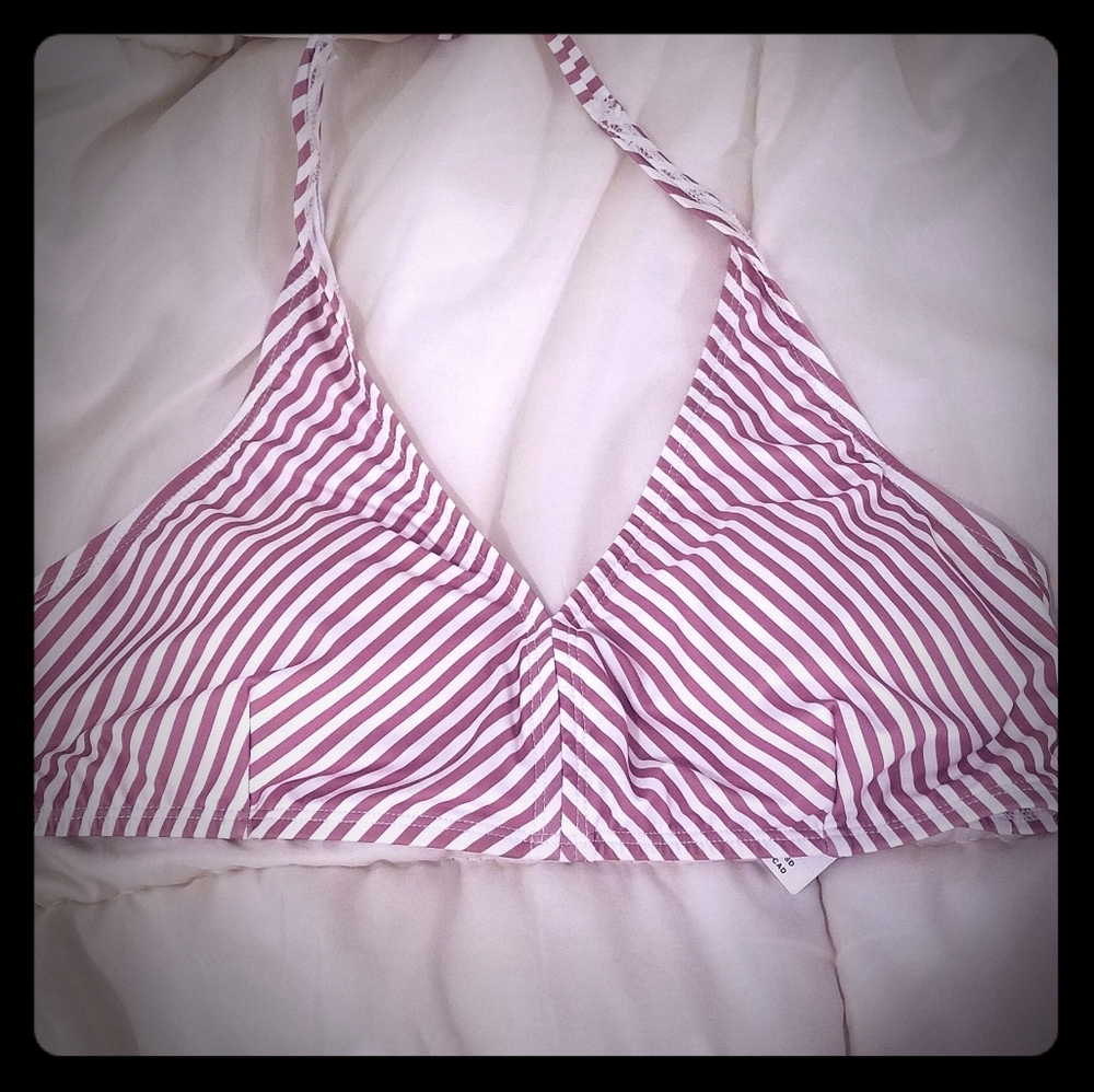 NWT Anthropologie Striped Bikini Halter Top Size L